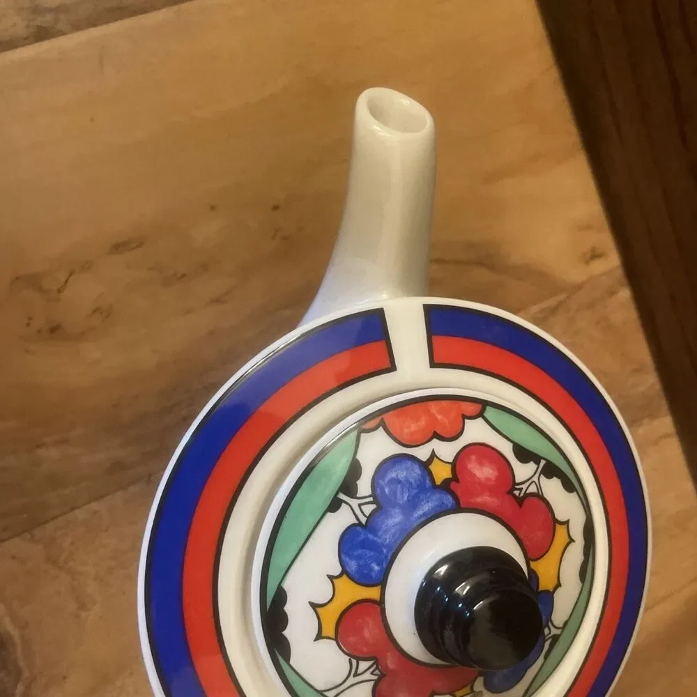 Vintage Sadler Art Deco Colorful Tea Pot Inspired By Clarice Cliff England